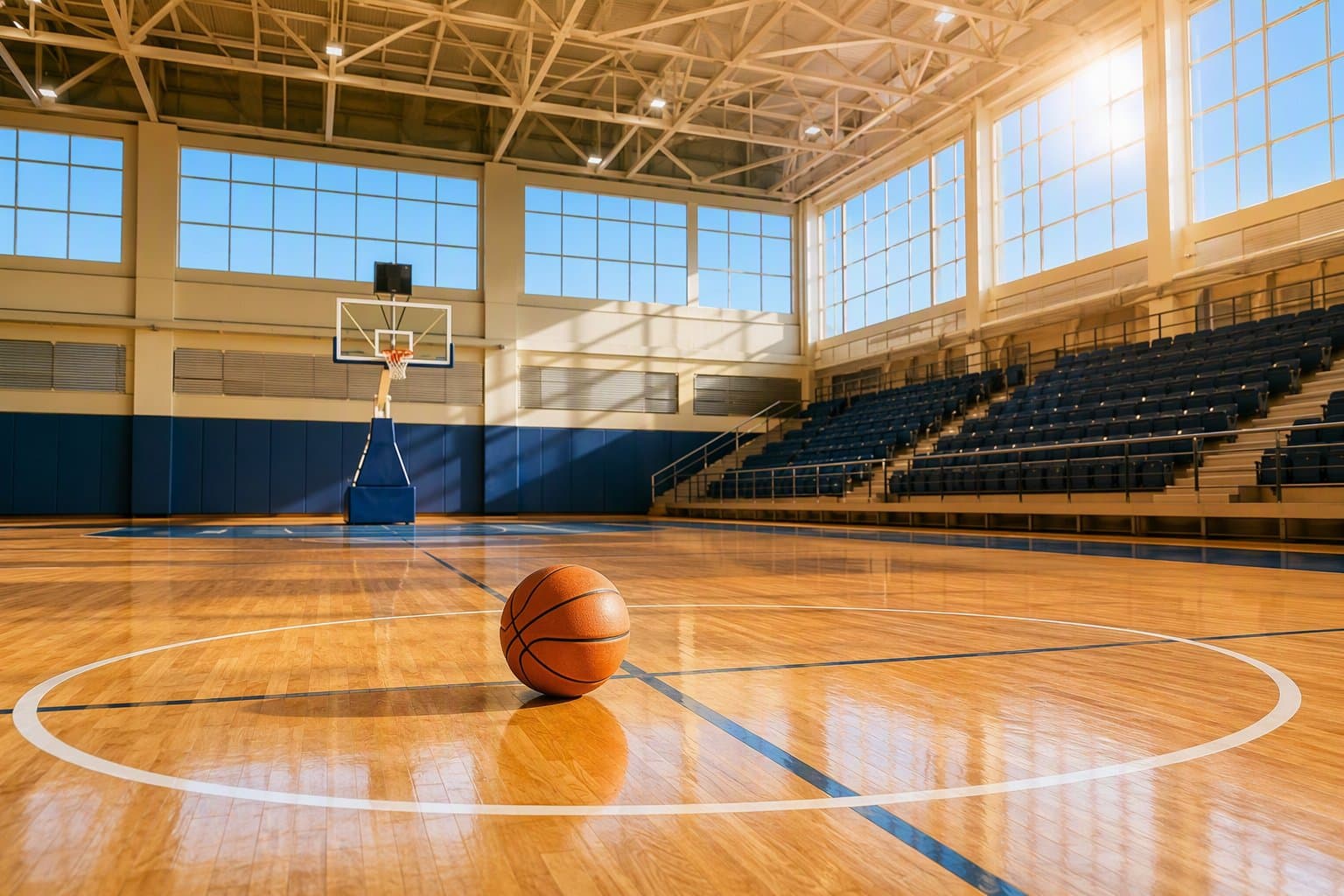 empty sunlit basketball court - illustration, Jake Team LLC