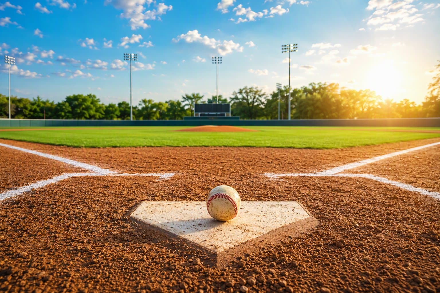 sunlit baseball field - illustration, Jake Team LLC