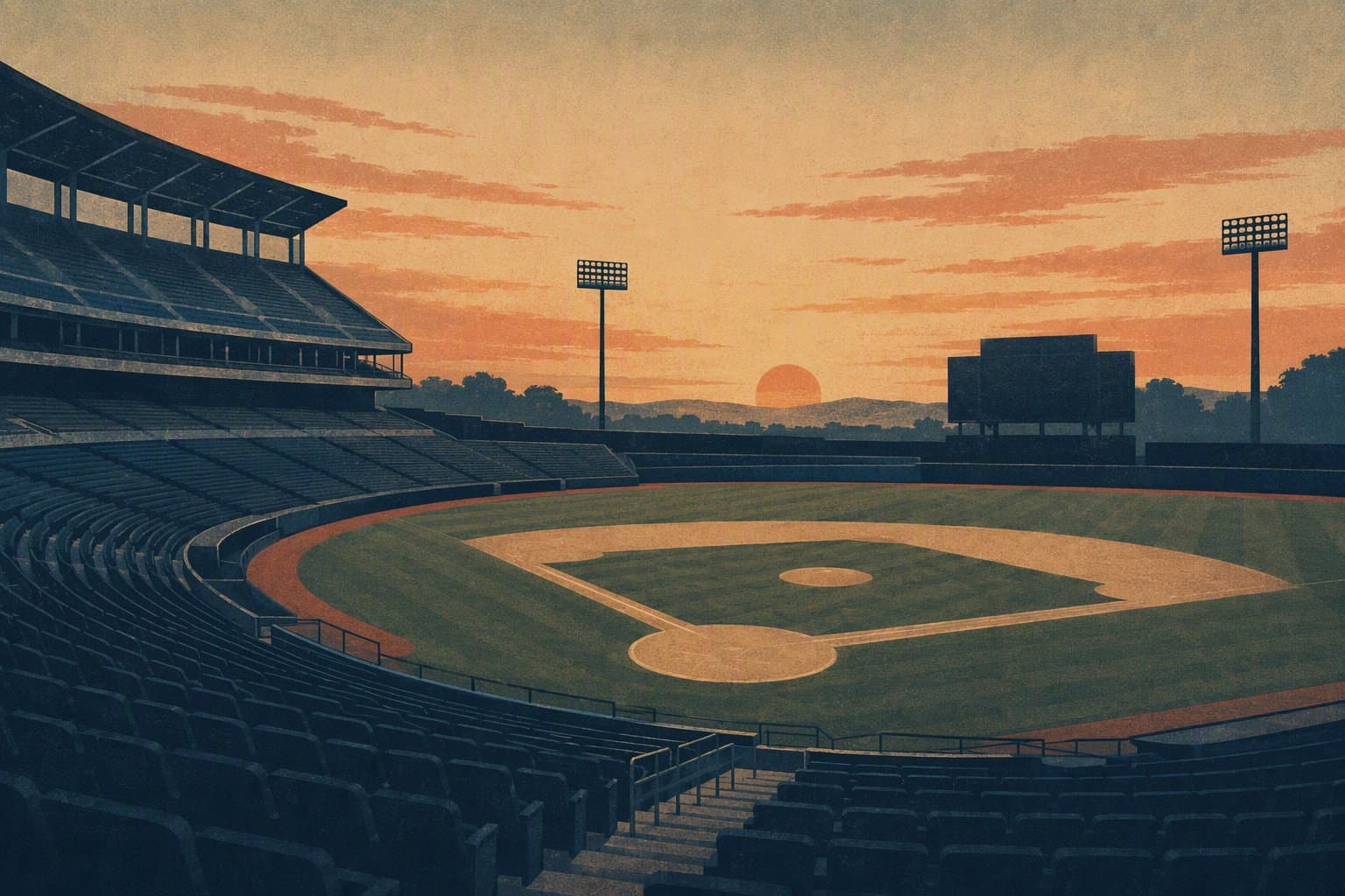 Baseball stadium dusk - illustration, Jake Team LLC