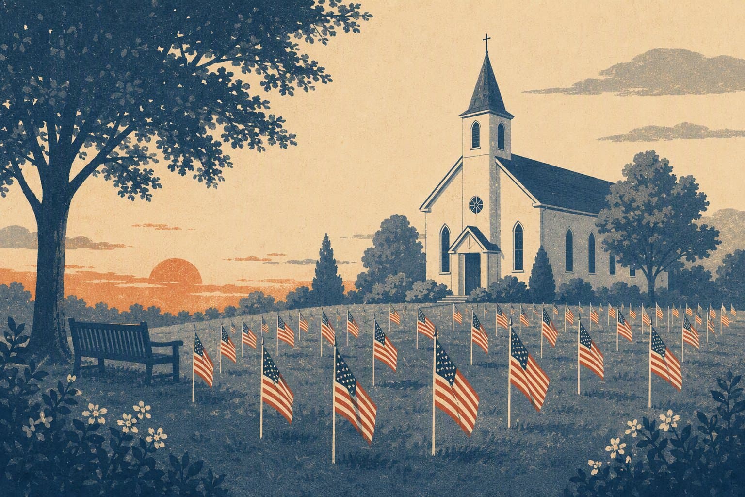 Restored church garden - illustration, Jake Team LLC