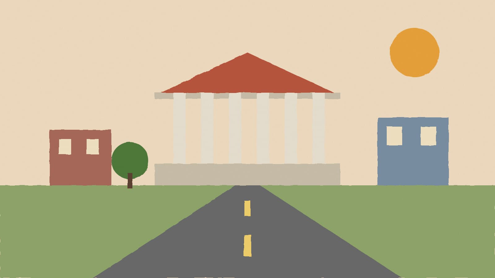 County courthouse and new road - illustration, Jake Team LLC
