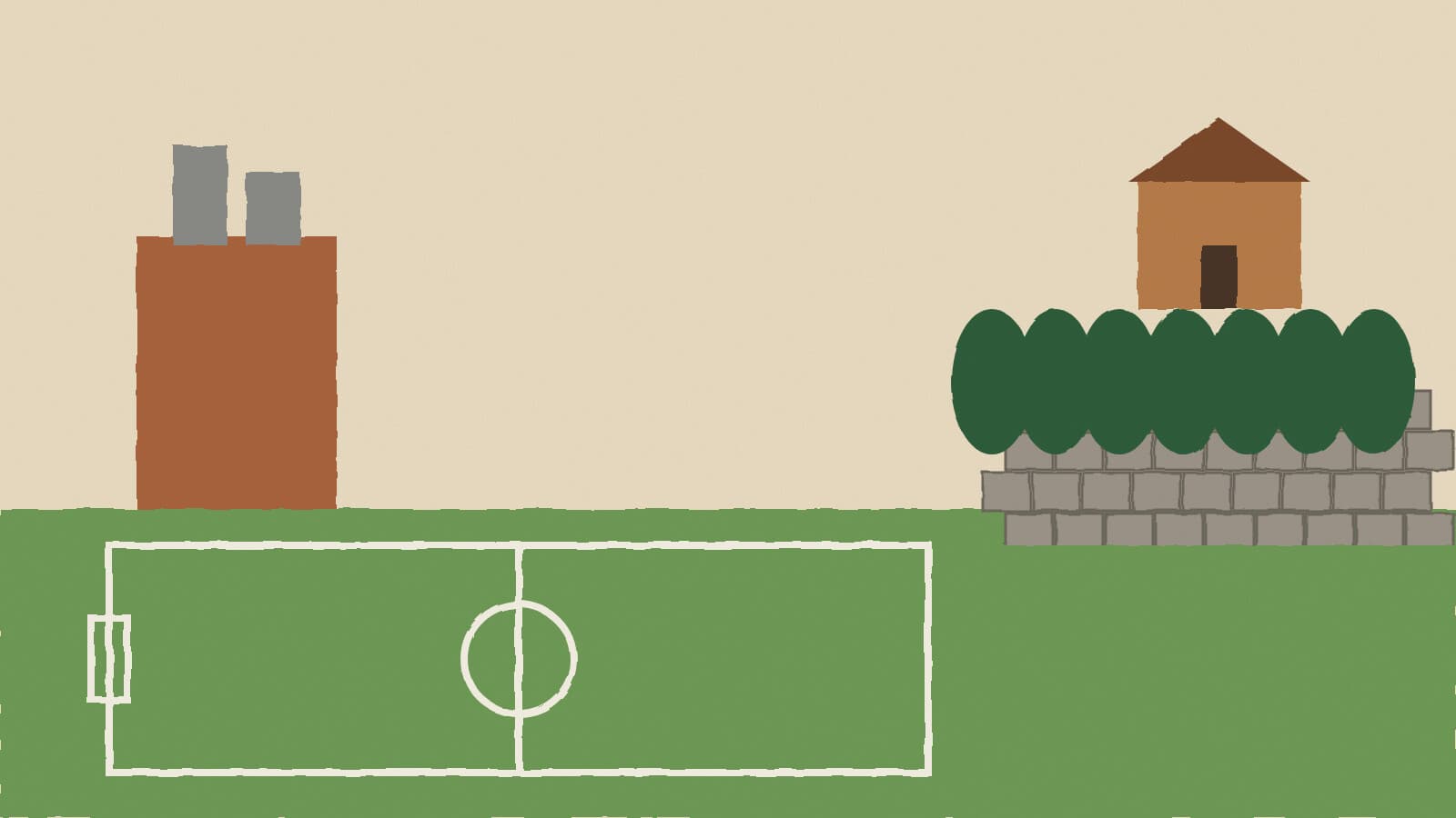 Block wall beside soccer field - illustration, Jake Team LLC