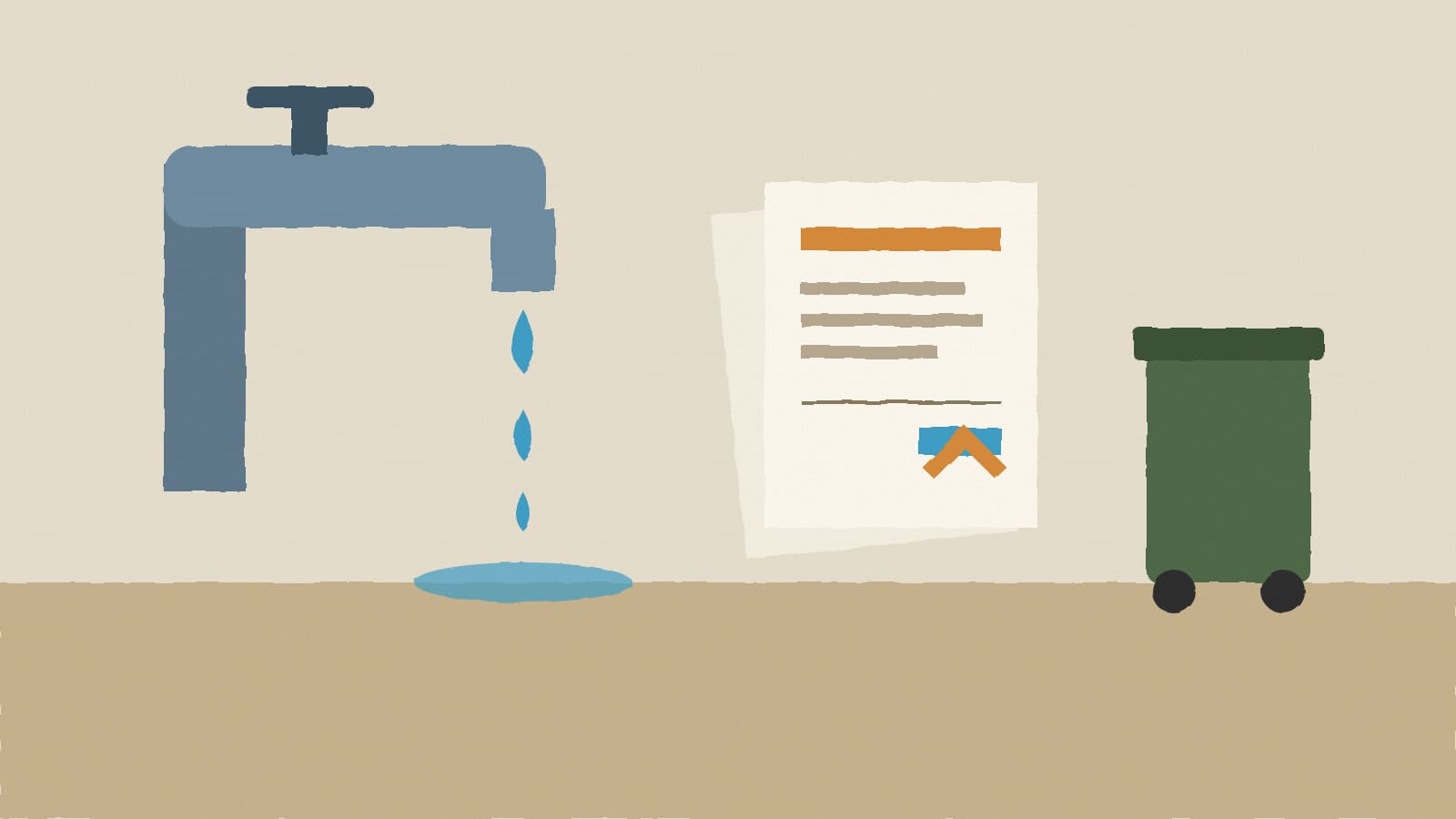 Faucet, bill and trash cart - illustration, Jake Team LLC